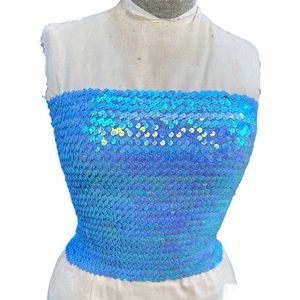 Sea Blue Holographic Mermaid Core Sequin Tube Top